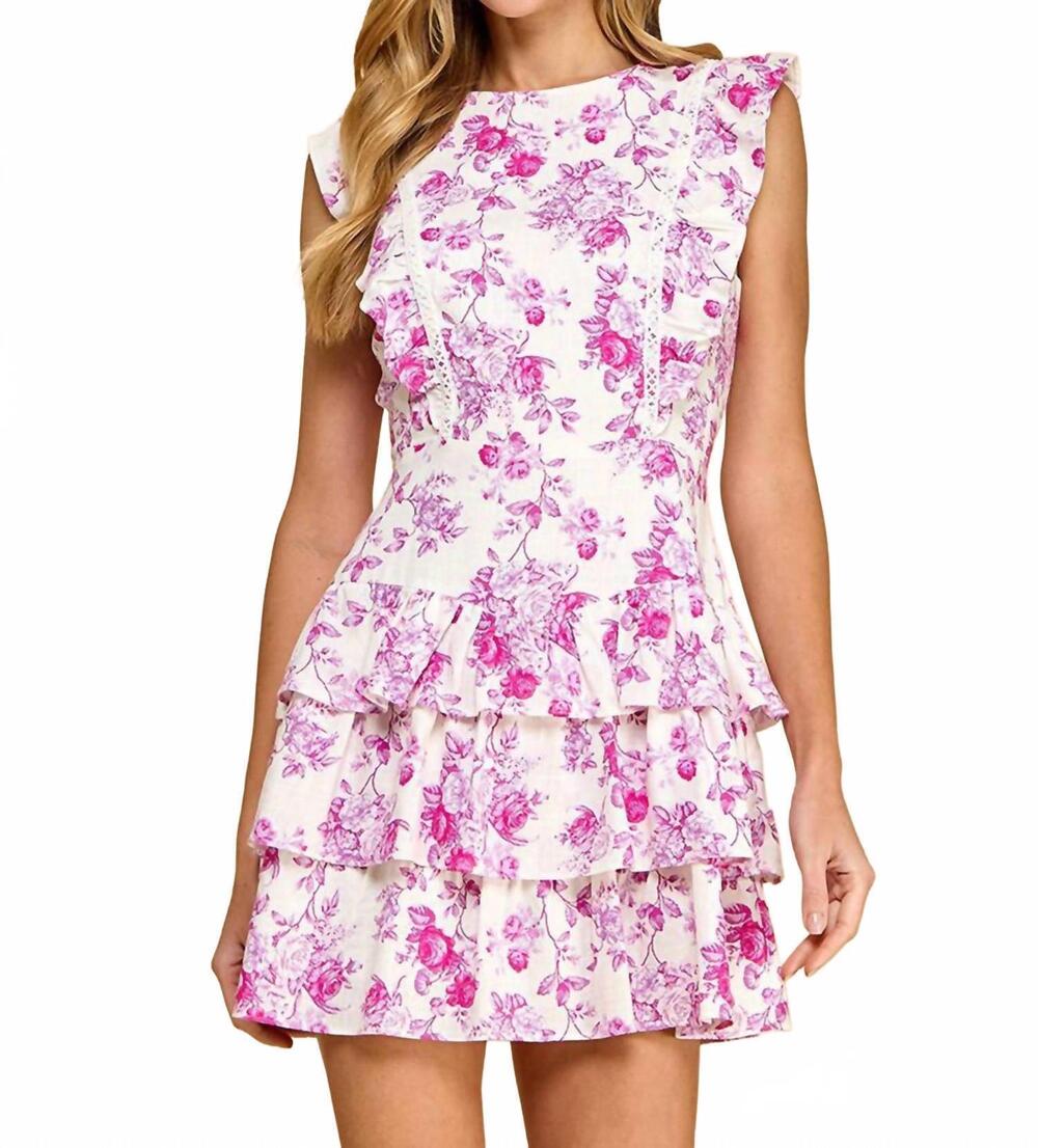 NEW PRETTY FOLLIES ruffled sleeveless mini dress in pink floral